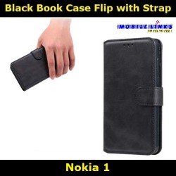 Black Book Case Flip with Strap For Nokia 1 TA-1047 Slim Fit Look